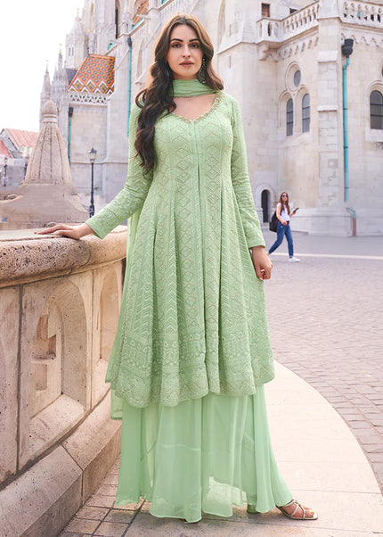 Green Embroidered Sharara Anarkali