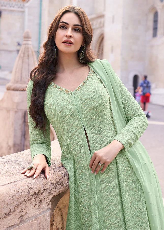 Green Embroidered Sharara Anarkali