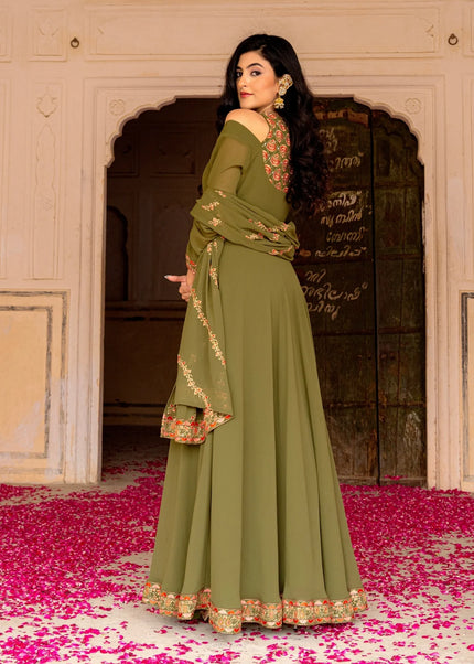 Green Embroidered Anarkali Gown