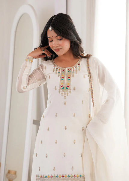 White Embroidered Sharara Suit