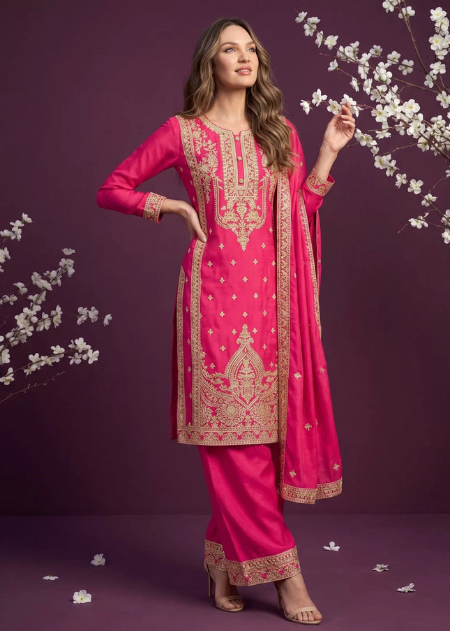 Pink Embroidered Pant Style Suit