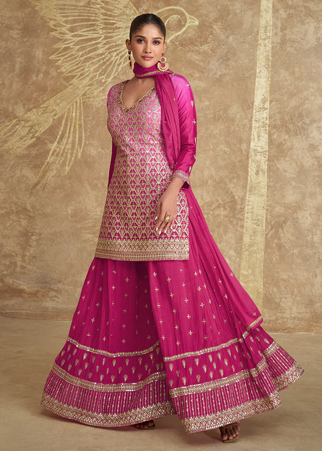 Pink Embroidered Sharara Suit