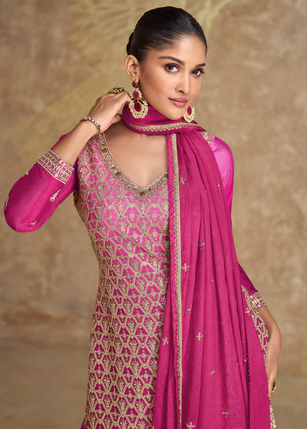 Pink Embroidered Sharara Suit