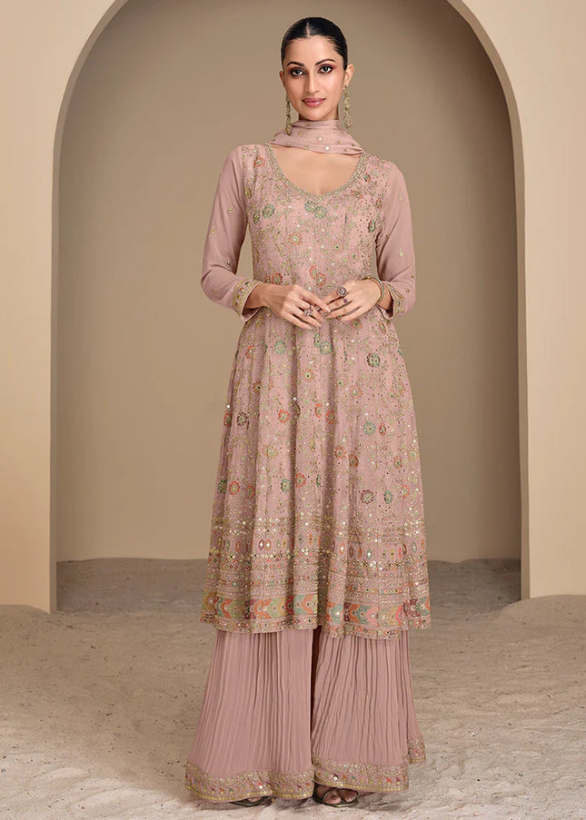 Pink Embroidered Sharara Suit