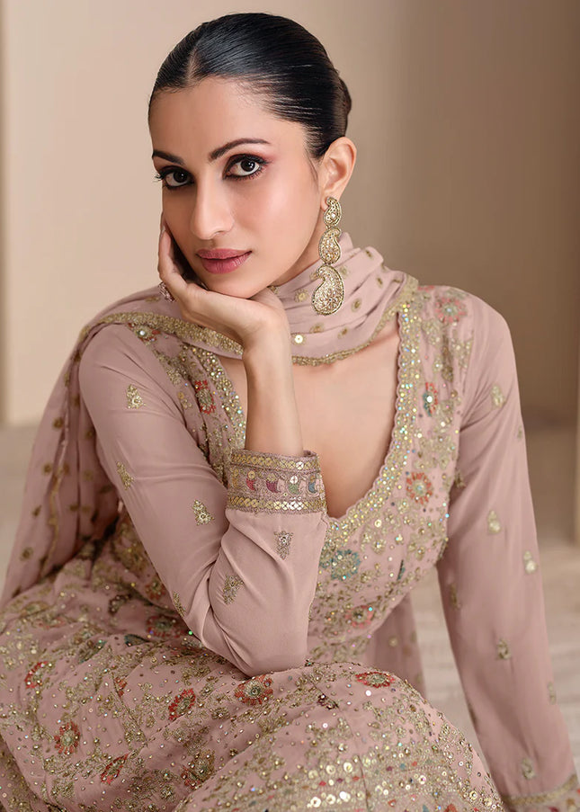 Pink Embroidered Sharara Suit