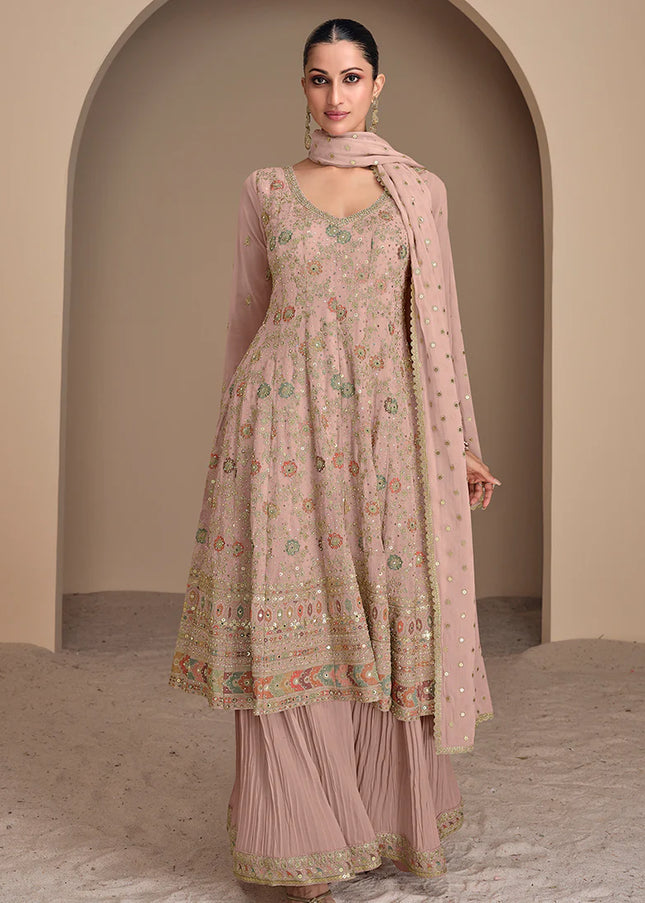 Pink Embroidered Sharara Suit