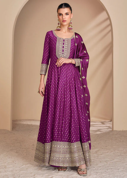 Purple Embroidered Anarkali Gown