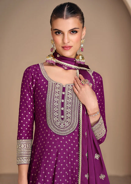 Purple Embroidered Anarkali Gown