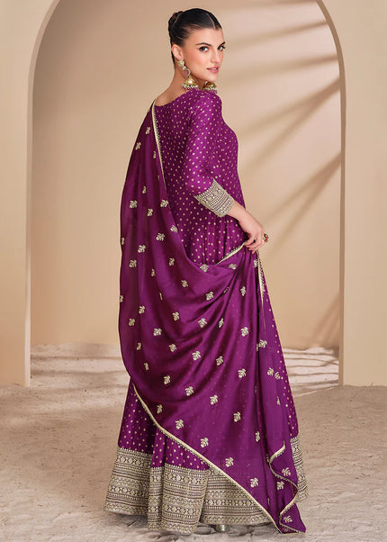 Purple Embroidered Anarkali Gown