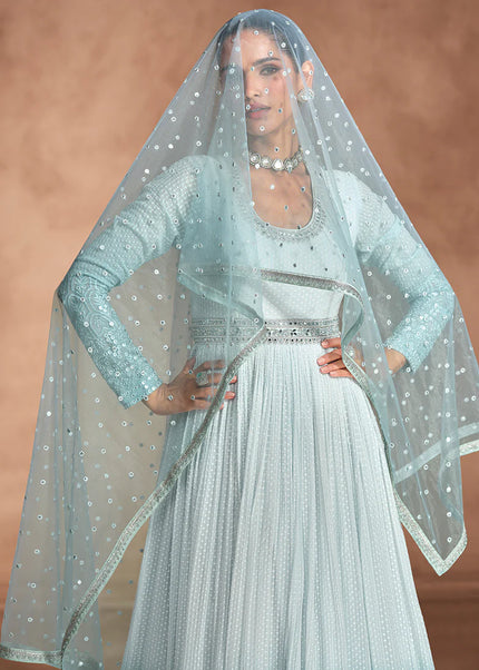 Sky Blue Embroidered Anarkali Gown