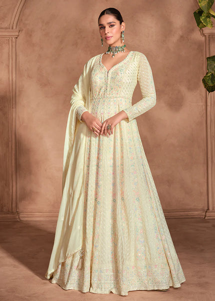 Yellow Embroidered Anarkali Gown