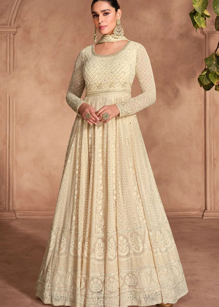 Cream Embroidered Anarkali Gown