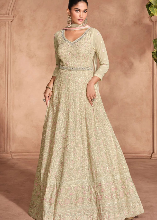 Ivory Embroidered Anarkali Gown