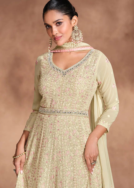 Ivory Embroidered Anarkali Gown