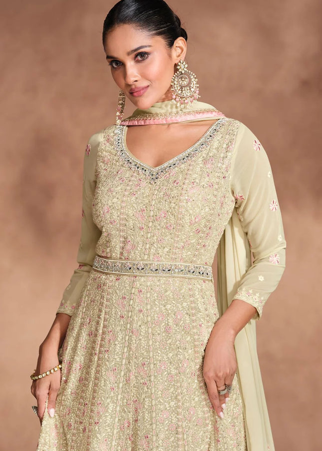 Ivory Embroidered Anarkali Gown