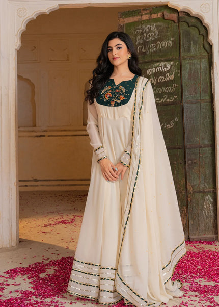 Offwhite Embroidered Anarkali Gown