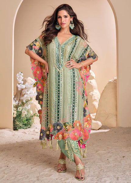 Sea Green Embroidered Tulip Pant Style Suit