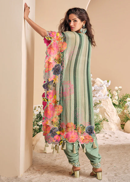 Sea Green Embroidered Tulip Pant Style Suit