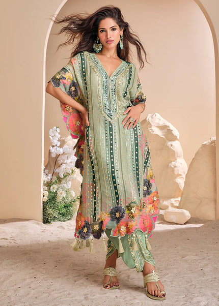 Sea Green Embroidered Tulip Pant Style Suit