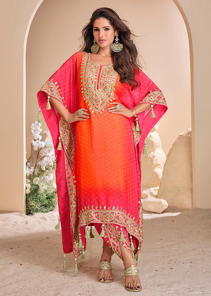 Pink and Orange Embroidered Tulip Pant Style Suit