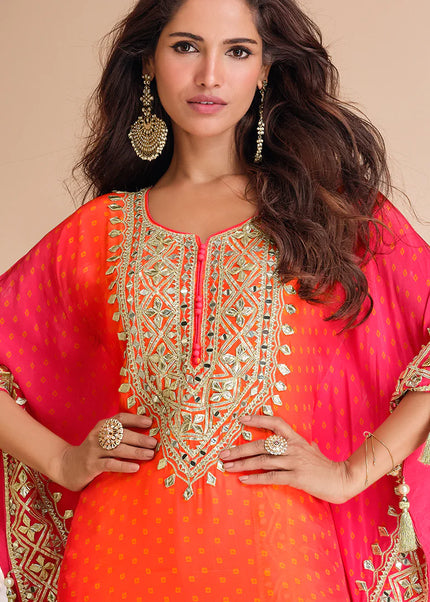 Pink and Orange Embroidered Tulip Pant Style Suit