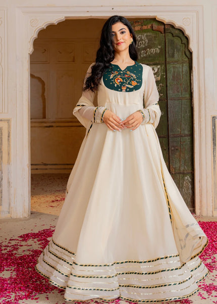 Offwhite Embroidered Anarkali Gown