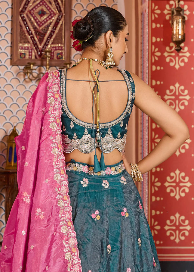 Teal Embroidered Lehenga Choli