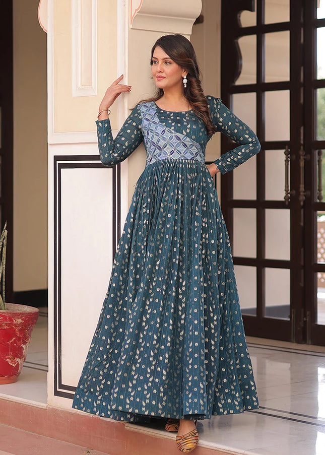Teal Embroidered Anarkali Gown