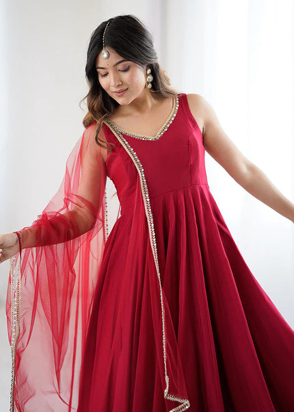 Maroon Embroidered Anarkali