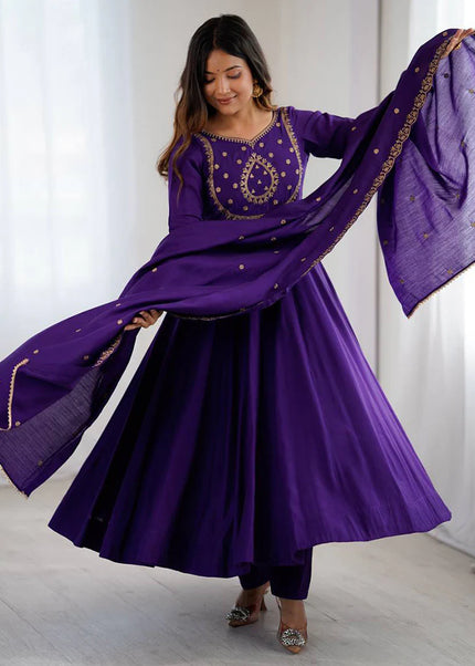Purple Embroidered Anarkali