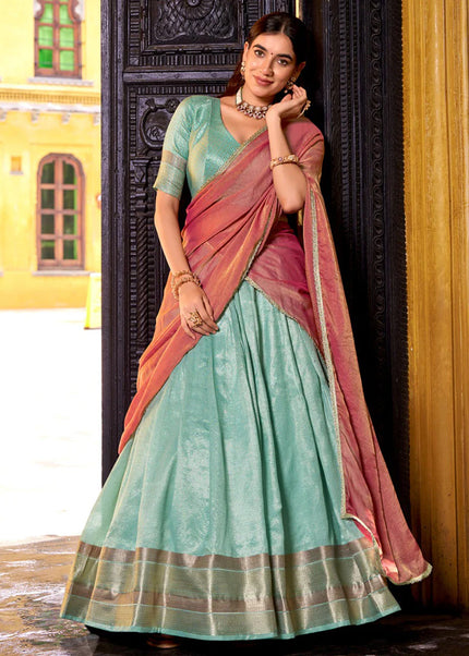 Sky Blue Embroidered Lehenga Choli