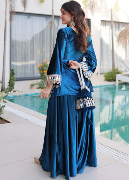 Velvet Embroidered Sharara Suit