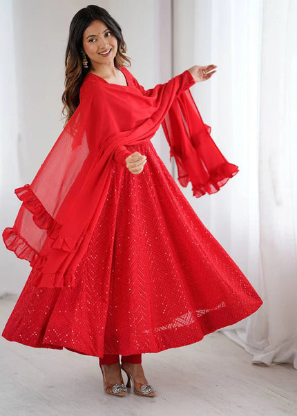 Red Georgette Anarkali Suit