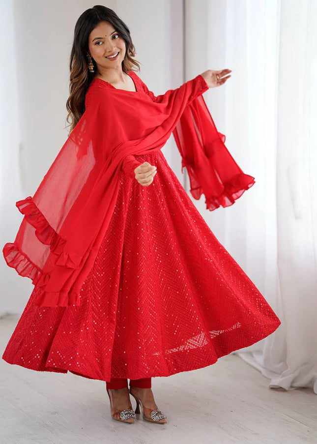 Red Georgette Anarkali Suit