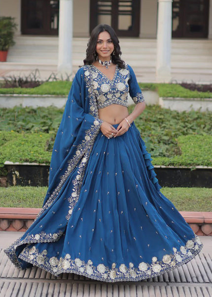 Teal Embroidered Lehenga choli