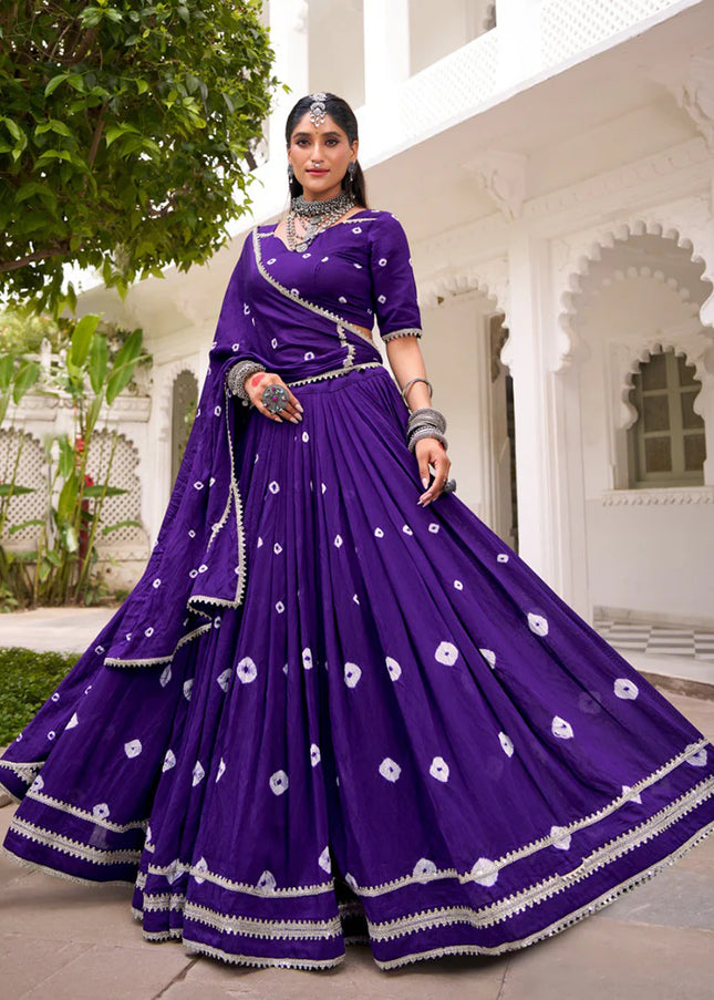Purple Printed and Embroidered Lehenga Choli