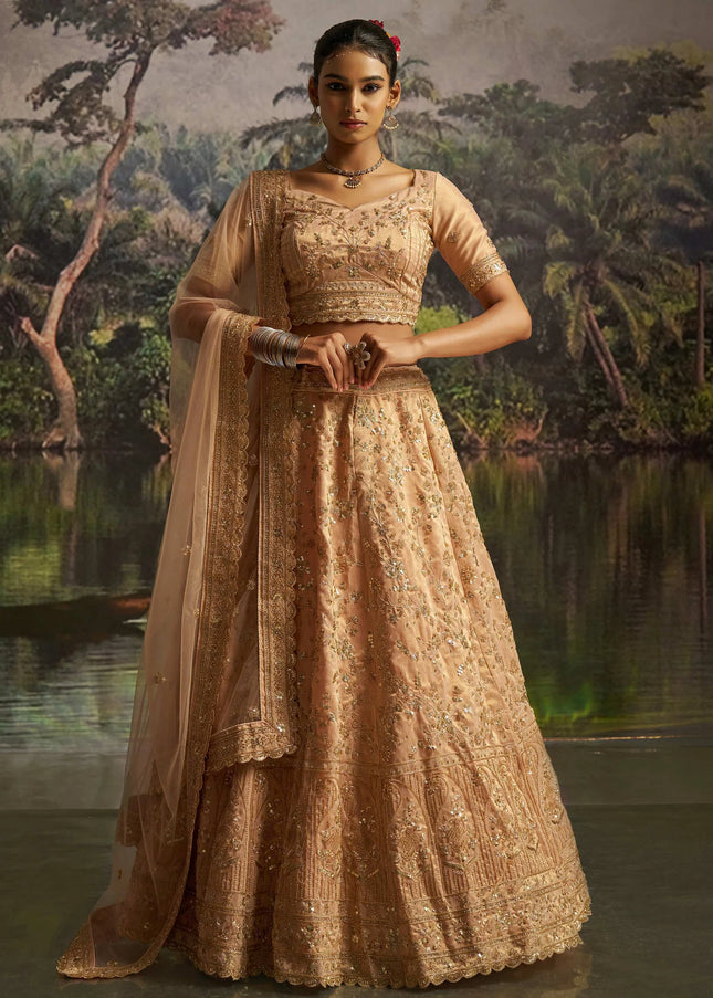 Peach Embroidered Lehenga Choli