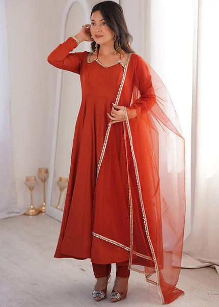 Orange Embroidered Anarkali