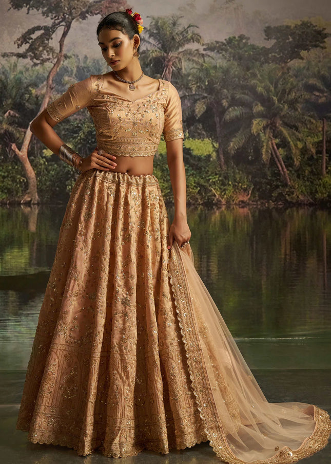 Peach Embroidered Lehenga Choli