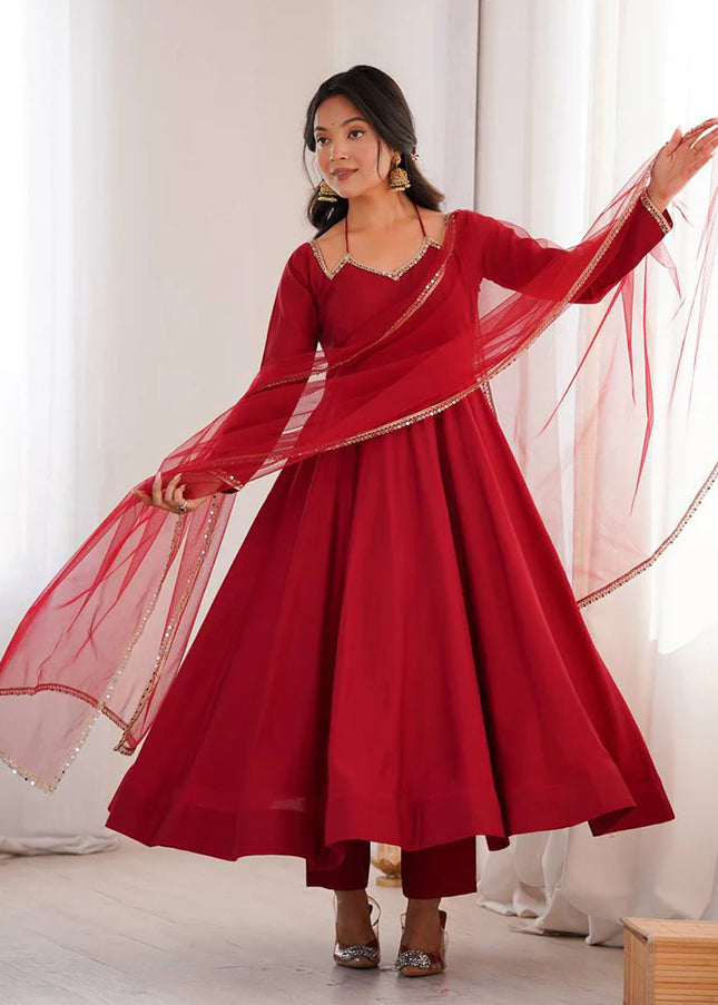 Maroon Embroidered Anarkali