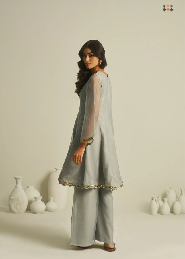 Sea Green Embroidered Palazzo Suit