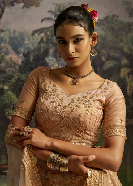 Peach Embroidered Lehenga Choli