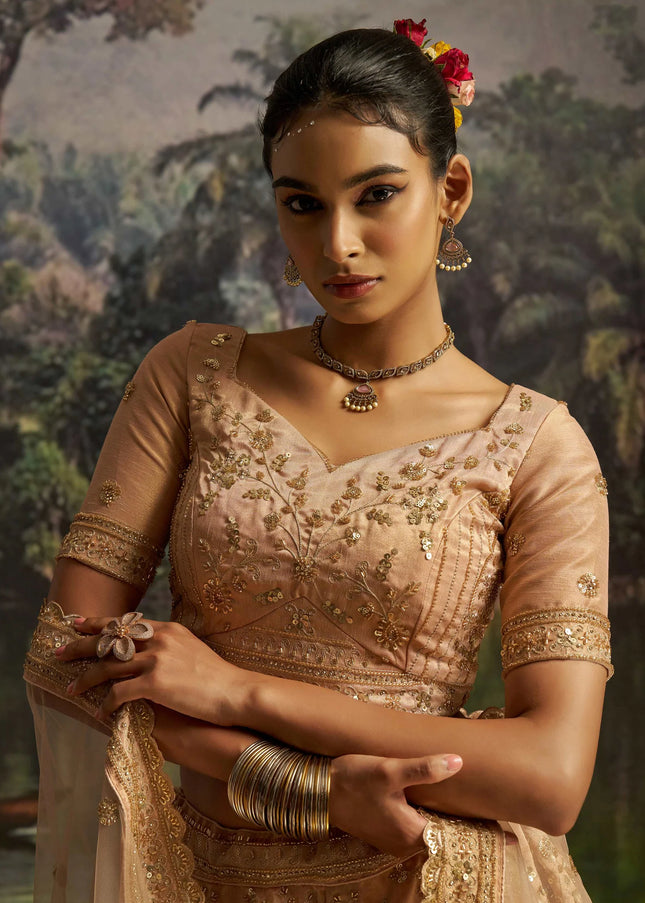 Peach Embroidered Lehenga Choli