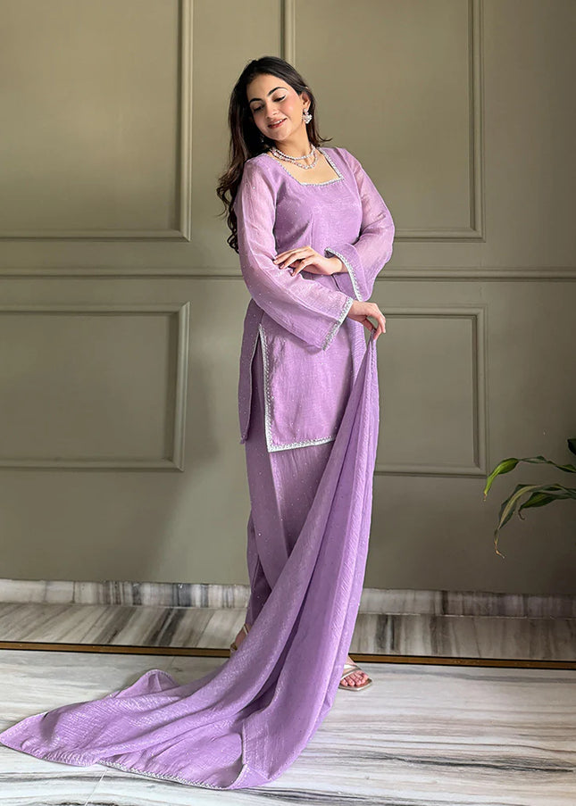 Lavender Embroidered Pant Style Suit