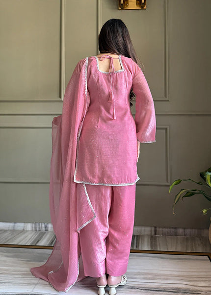 Pink Embroidered Pant Style Suit