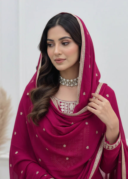Dark Pink Embroidered Anarkali Gown