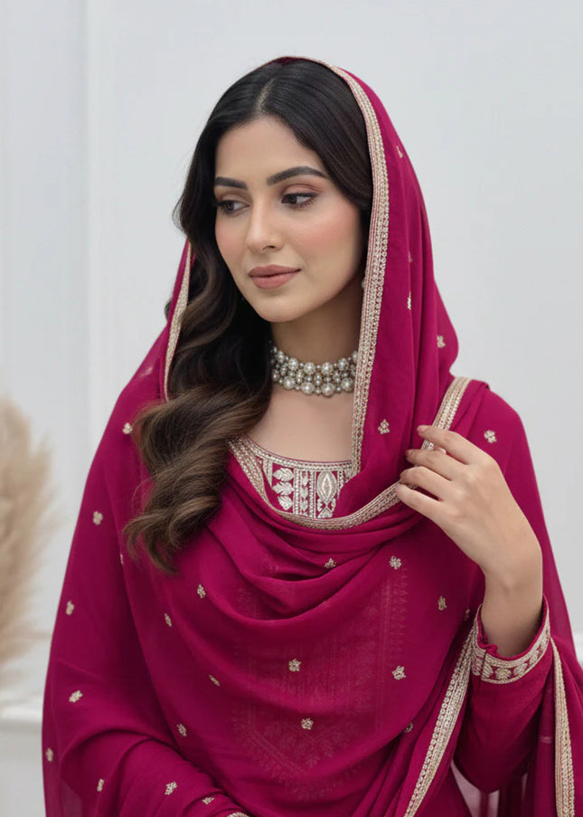 Dark Pink Embroidered Anarkali Gown
