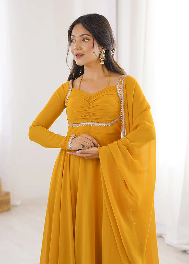 Yellow Embroidered Anarkali