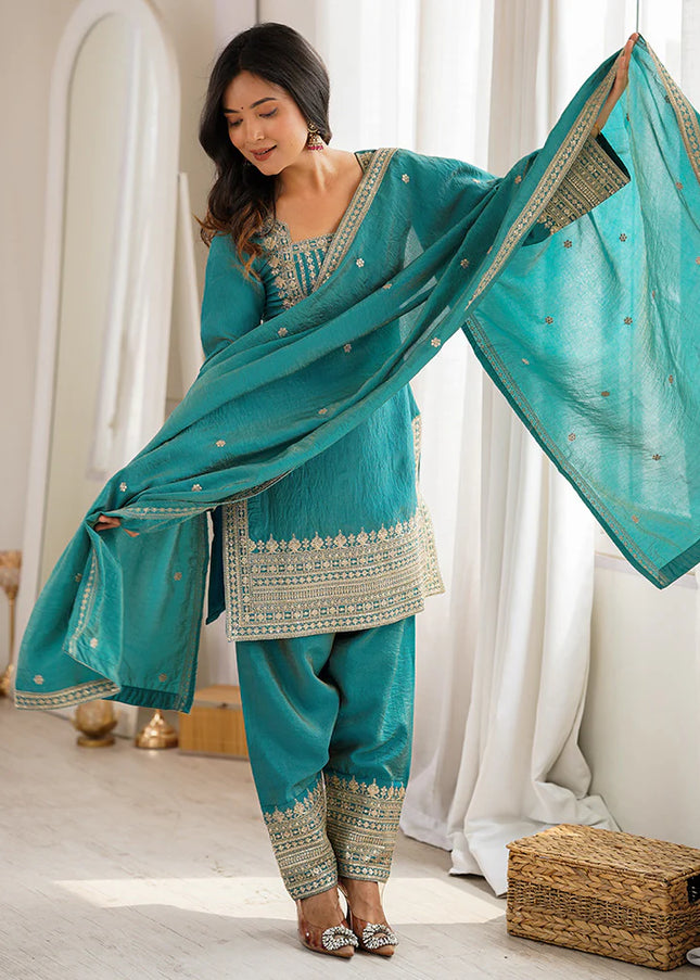 Blue Embroidered Salwar Suit