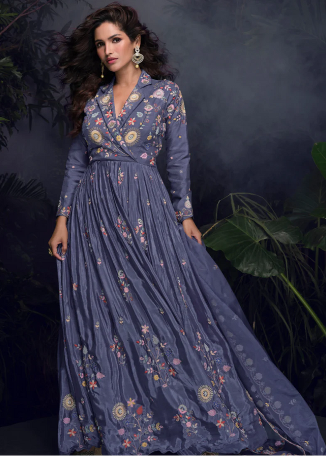 Purple Embroidered Anarkali Gown